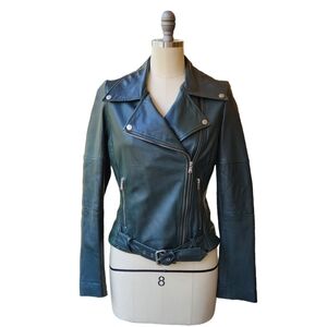 Kenna-T Belted Dark Green? Soft Leather Moto Motorcycle Biker Jacket Women S